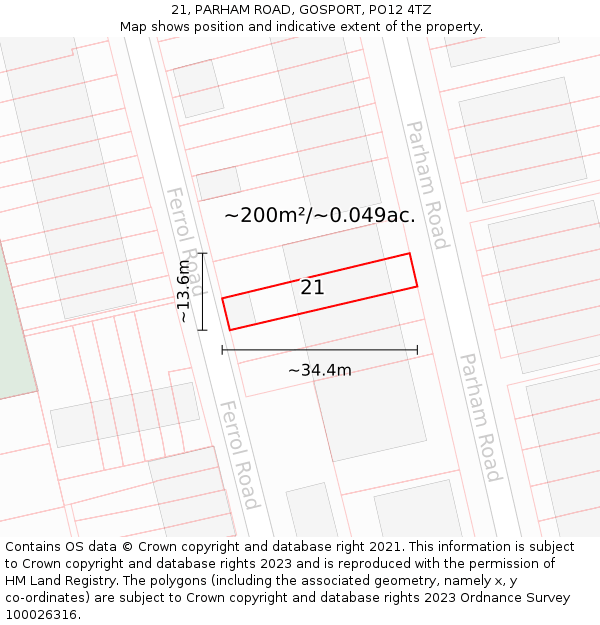 21, PARHAM ROAD, GOSPORT, PO12 4TZ: Plot and title map