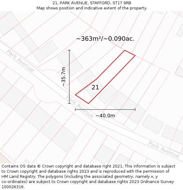 21, PARK AVENUE, STAFFORD, ST17 9RB: Plot and title map