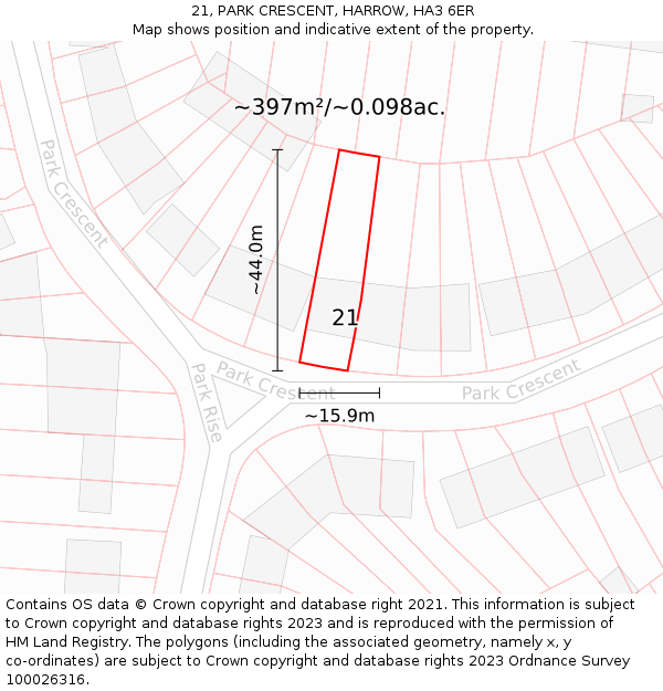 21, PARK CRESCENT, HARROW, HA3 6ER: Plot and title map