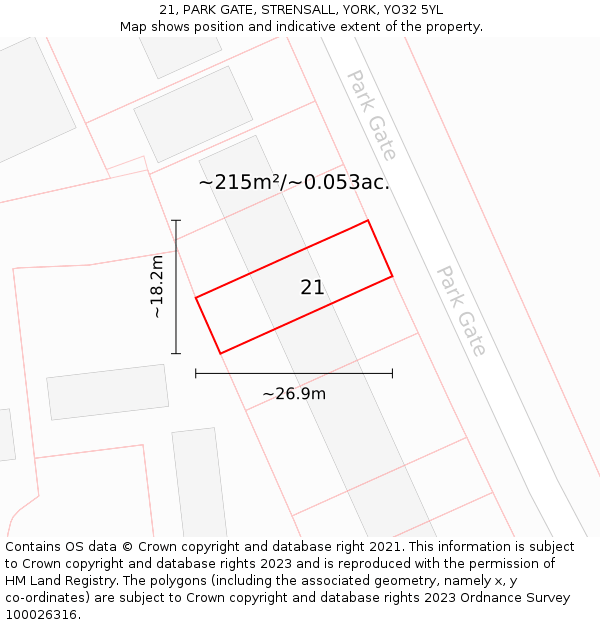 21, PARK GATE, STRENSALL, YORK, YO32 5YL: Plot and title map