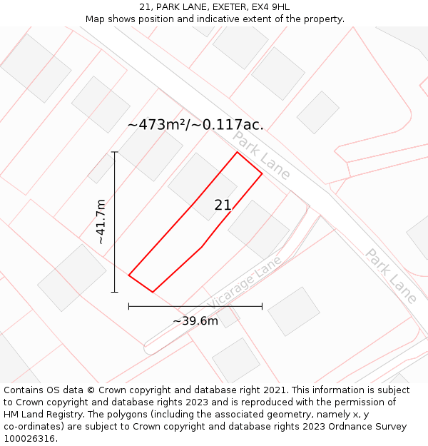 21, PARK LANE, EXETER, EX4 9HL: Plot and title map