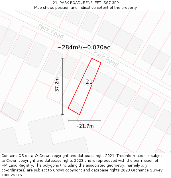 21, PARK ROAD, BENFLEET, SS7 3PP: Plot and title map