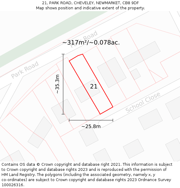 21, PARK ROAD, CHEVELEY, NEWMARKET, CB8 9DF: Plot and title map