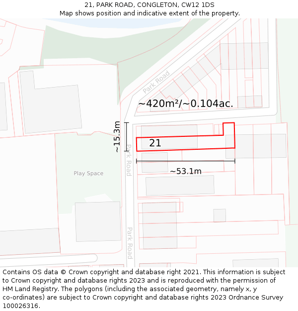 21, PARK ROAD, CONGLETON, CW12 1DS: Plot and title map