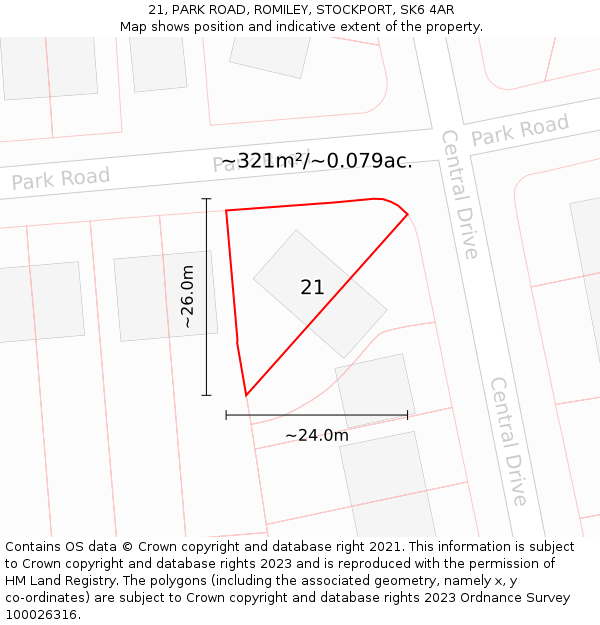 21, PARK ROAD, ROMILEY, STOCKPORT, SK6 4AR: Plot and title map
