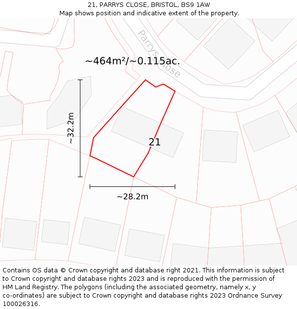21, PARRYS CLOSE, BRISTOL, BS9 1AW: Plot and title map