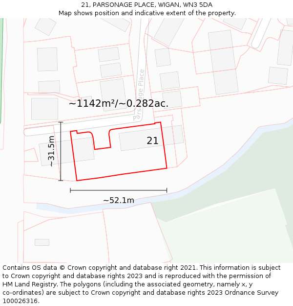 21, PARSONAGE PLACE, WIGAN, WN3 5DA: Plot and title map