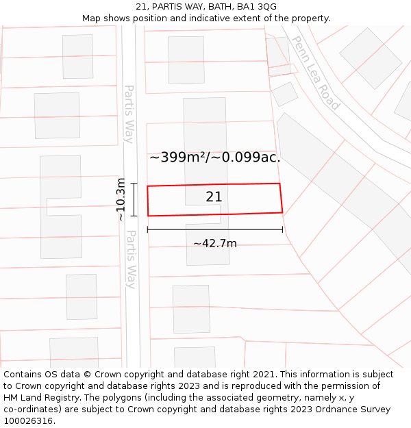 21, PARTIS WAY, BATH, BA1 3QG: Plot and title map