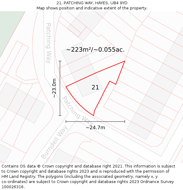 21, PATCHING WAY, HAYES, UB4 9YD: Plot and title map