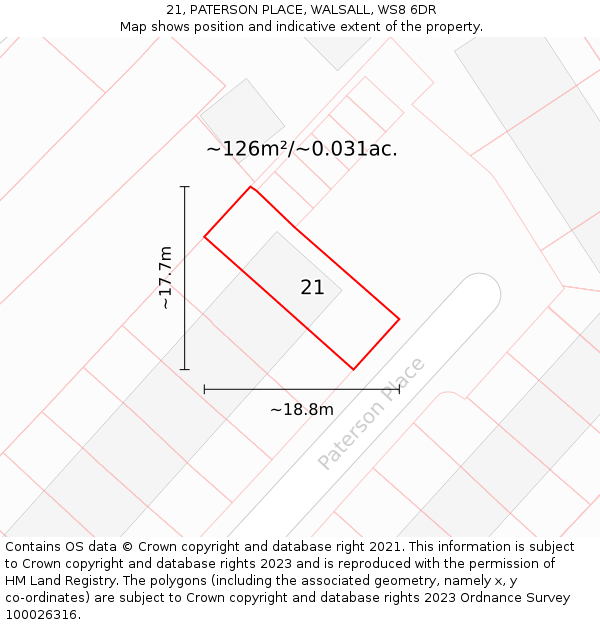 21, PATERSON PLACE, WALSALL, WS8 6DR: Plot and title map