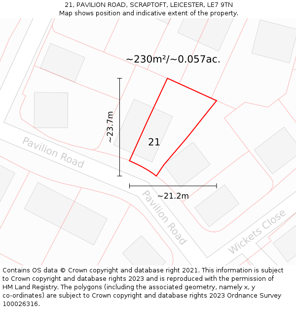 21, PAVILION ROAD, SCRAPTOFT, LEICESTER, LE7 9TN: Plot and title map