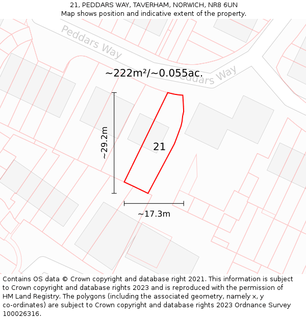 21, PEDDARS WAY, TAVERHAM, NORWICH, NR8 6UN: Plot and title map