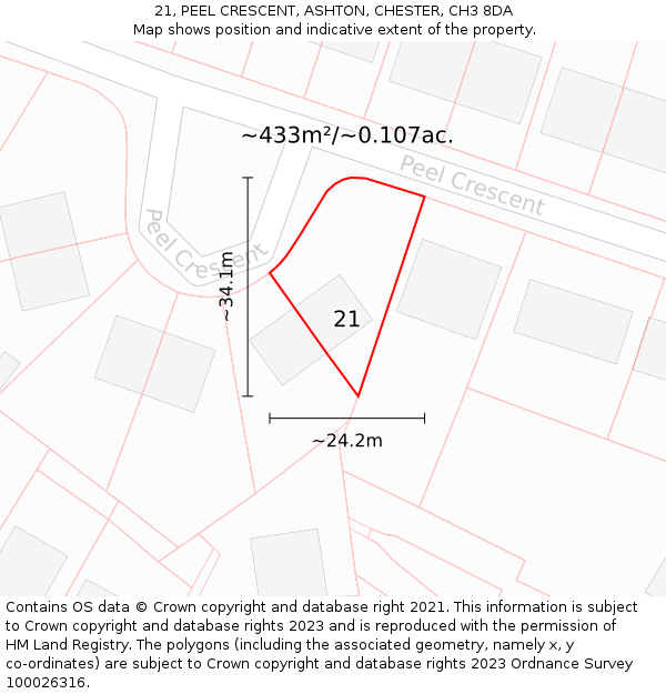 21, PEEL CRESCENT, ASHTON, CHESTER, CH3 8DA: Plot and title map