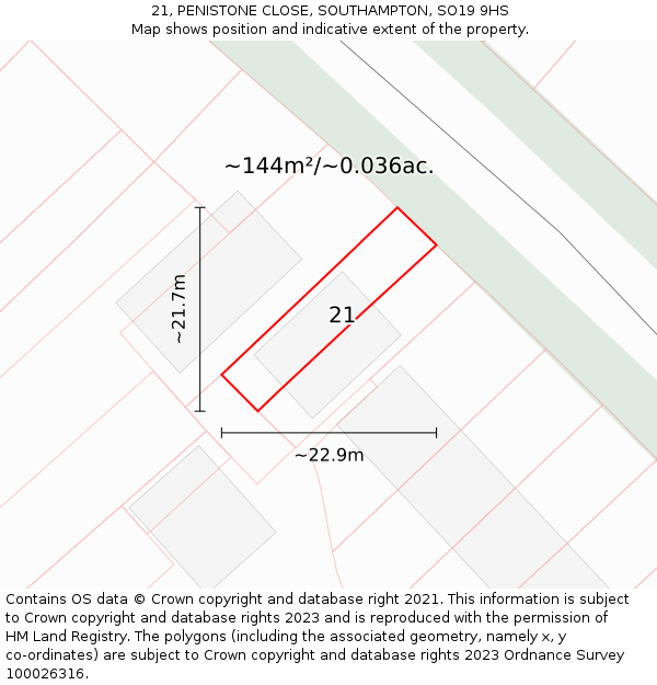 21, PENISTONE CLOSE, SOUTHAMPTON, SO19 9HS: Plot and title map