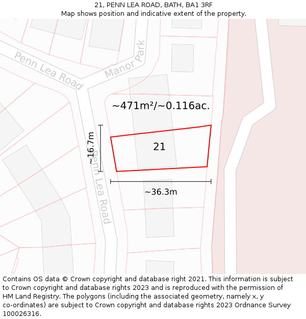 21, PENN LEA ROAD, BATH, BA1 3RF: Plot and title map