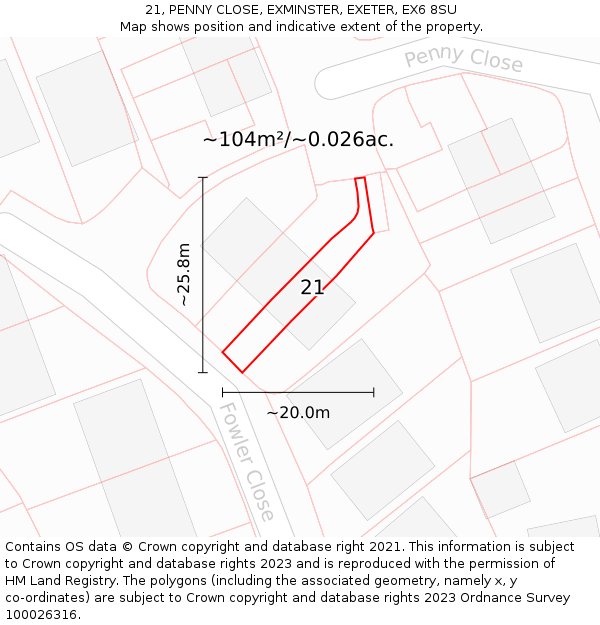 21, PENNY CLOSE, EXMINSTER, EXETER, EX6 8SU: Plot and title map