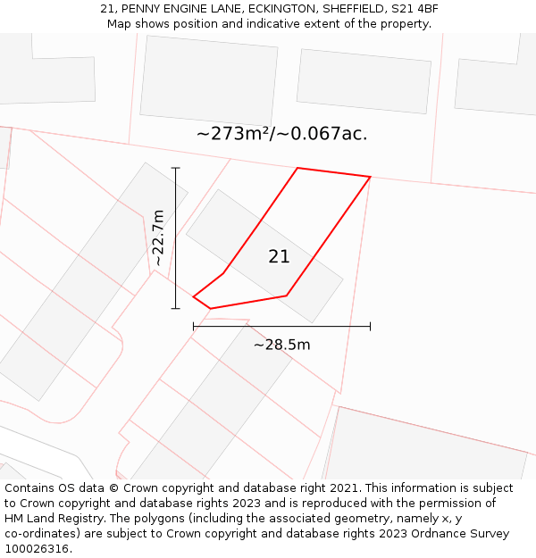 21, PENNY ENGINE LANE, ECKINGTON, SHEFFIELD, S21 4BF: Plot and title map