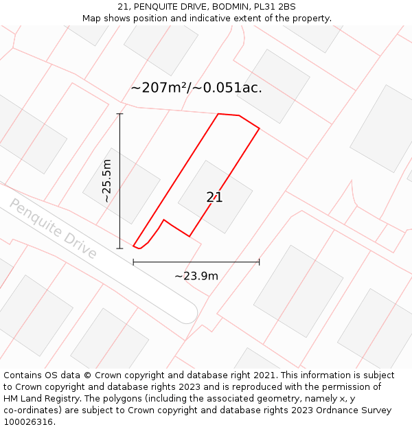 21, PENQUITE DRIVE, BODMIN, PL31 2BS: Plot and title map