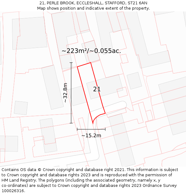 21, PERLE BROOK, ECCLESHALL, STAFFORD, ST21 6AN: Plot and title map
