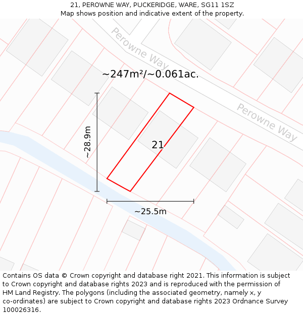 21, PEROWNE WAY, PUCKERIDGE, WARE, SG11 1SZ: Plot and title map