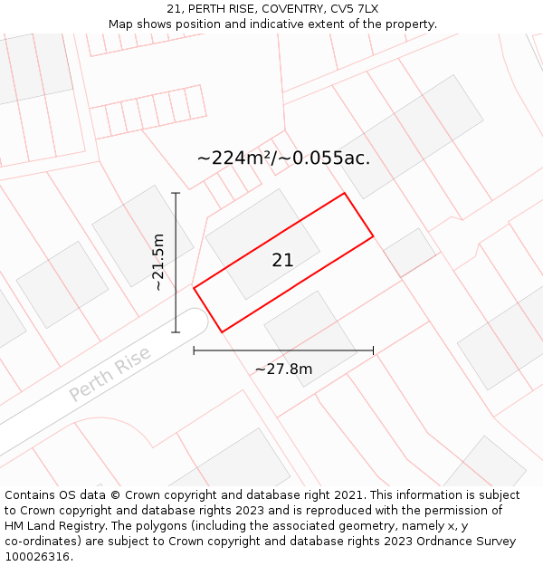21, PERTH RISE, COVENTRY, CV5 7LX: Plot and title map