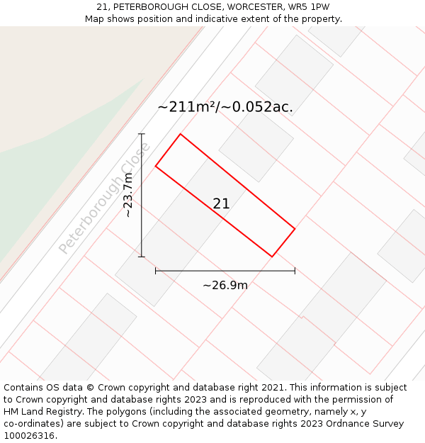 21, PETERBOROUGH CLOSE, WORCESTER, WR5 1PW: Plot and title map