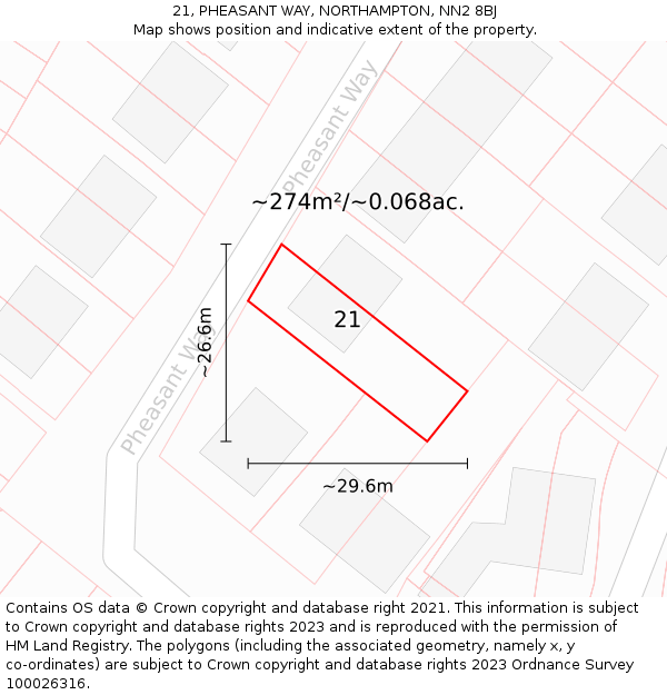 21, PHEASANT WAY, NORTHAMPTON, NN2 8BJ: Plot and title map