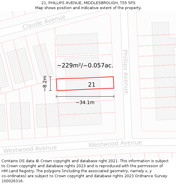 21, PHILLIPS AVENUE, MIDDLESBROUGH, TS5 5PS: Plot and title map