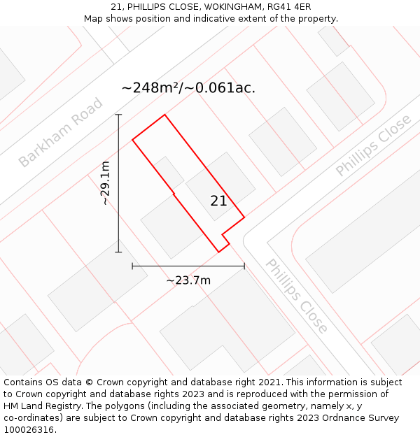 21, PHILLIPS CLOSE, WOKINGHAM, RG41 4ER: Plot and title map