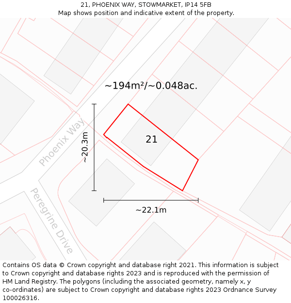 21, PHOENIX WAY, STOWMARKET, IP14 5FB: Plot and title map