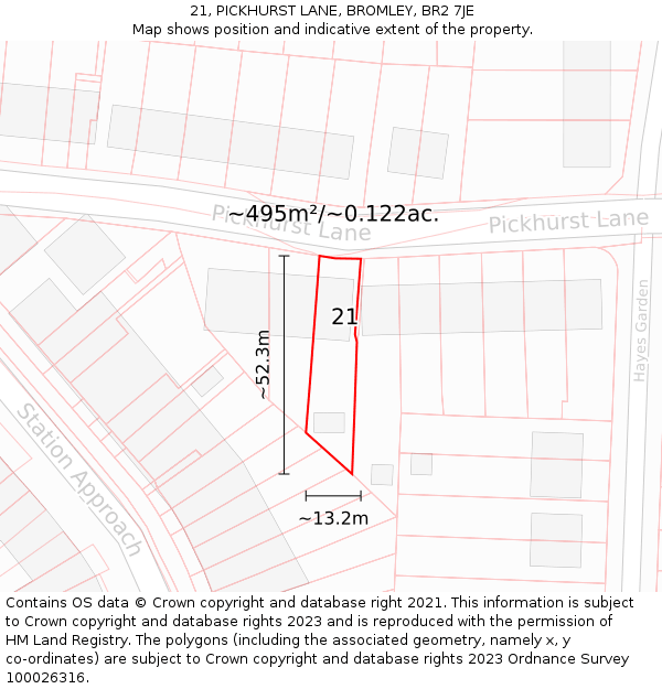 21, PICKHURST LANE, BROMLEY, BR2 7JE: Plot and title map