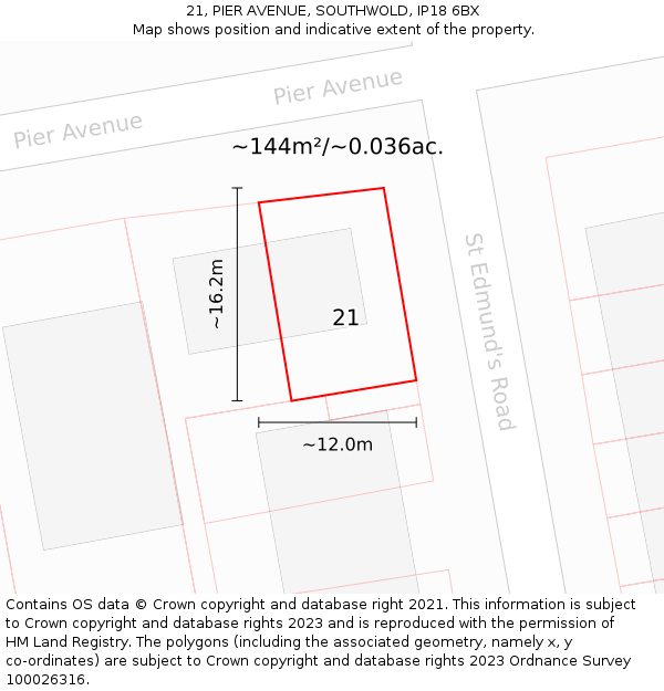 21, PIER AVENUE, SOUTHWOLD, IP18 6BX: Plot and title map