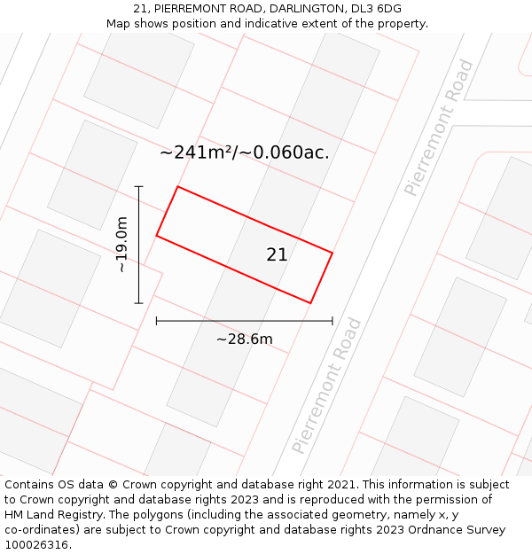 21, PIERREMONT ROAD, DARLINGTON, DL3 6DG: Plot and title map