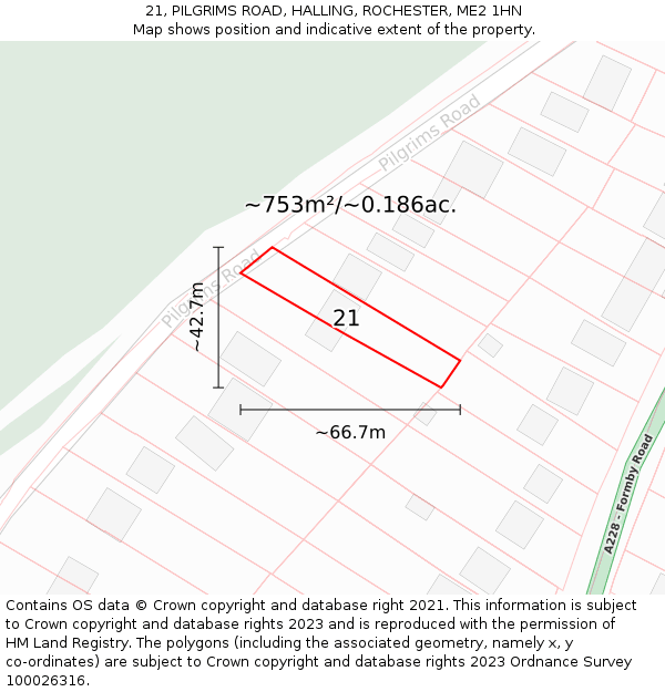21, PILGRIMS ROAD, HALLING, ROCHESTER, ME2 1HN: Plot and title map