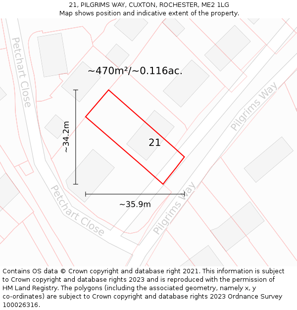21, PILGRIMS WAY, CUXTON, ROCHESTER, ME2 1LG: Plot and title map