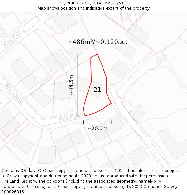 21, PINE CLOSE, BRIXHAM, TQ5 0DJ: Plot and title map