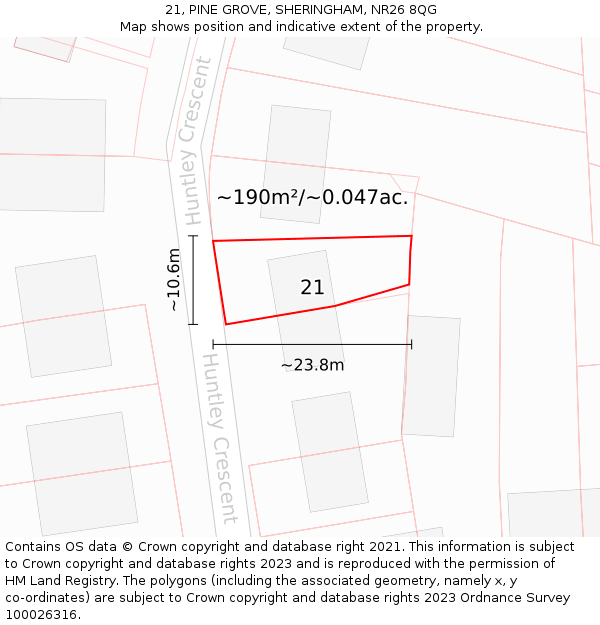 21, PINE GROVE, SHERINGHAM, NR26 8QG: Plot and title map