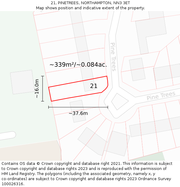 21, PINETREES, NORTHAMPTON, NN3 3ET: Plot and title map