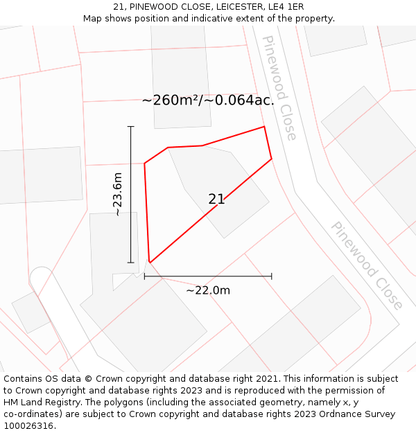21, PINEWOOD CLOSE, LEICESTER, LE4 1ER: Plot and title map