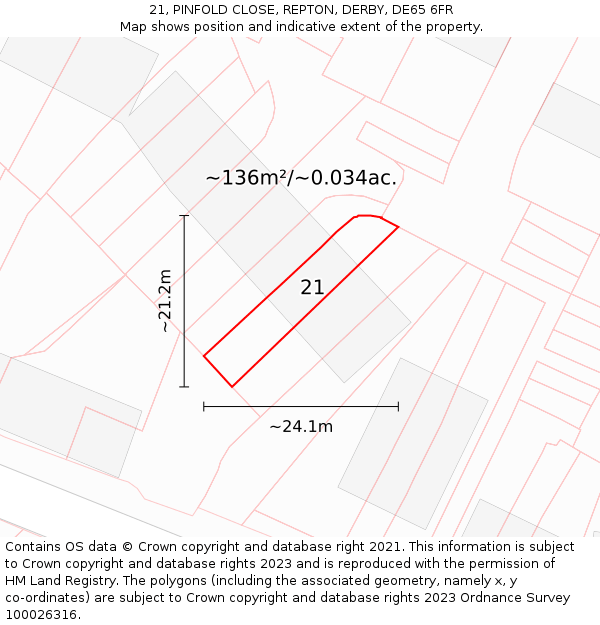 21, PINFOLD CLOSE, REPTON, DERBY, DE65 6FR: Plot and title map
