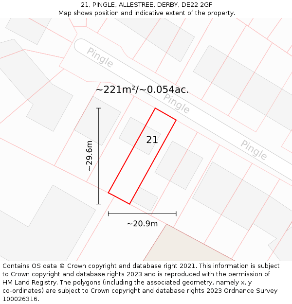 21, PINGLE, ALLESTREE, DERBY, DE22 2GF: Plot and title map