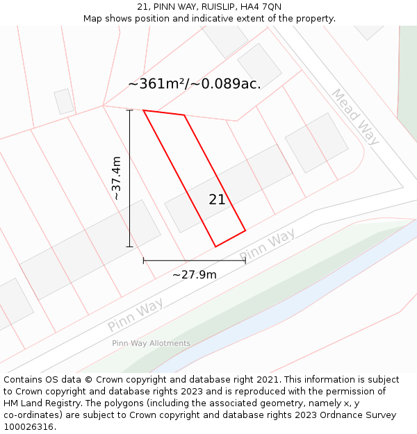 21, PINN WAY, RUISLIP, HA4 7QN: Plot and title map
