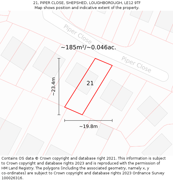 21, PIPER CLOSE, SHEPSHED, LOUGHBOROUGH, LE12 9TF: Plot and title map