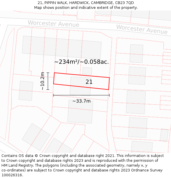 21, PIPPIN WALK, HARDWICK, CAMBRIDGE, CB23 7QD: Plot and title map