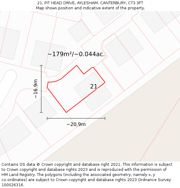 21, PIT HEAD DRIVE, AYLESHAM, CANTERBURY, CT3 3FT: Plot and title map