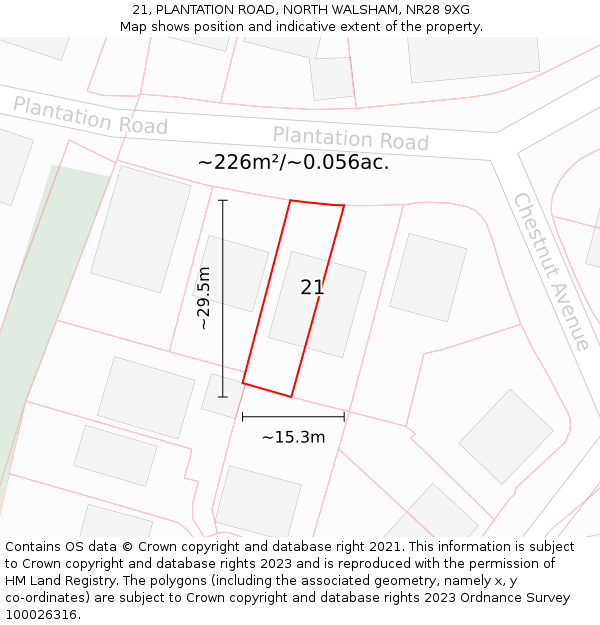 21, PLANTATION ROAD, NORTH WALSHAM, NR28 9XG: Plot and title map