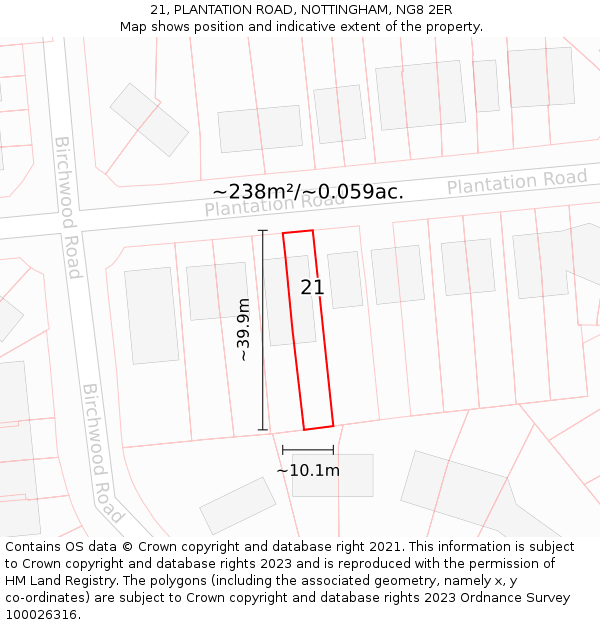21, PLANTATION ROAD, NOTTINGHAM, NG8 2ER: Plot and title map