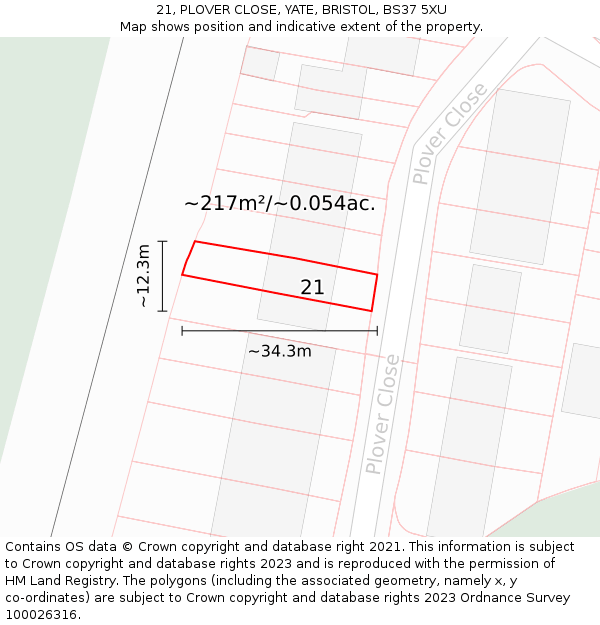 21, PLOVER CLOSE, YATE, BRISTOL, BS37 5XU: Plot and title map