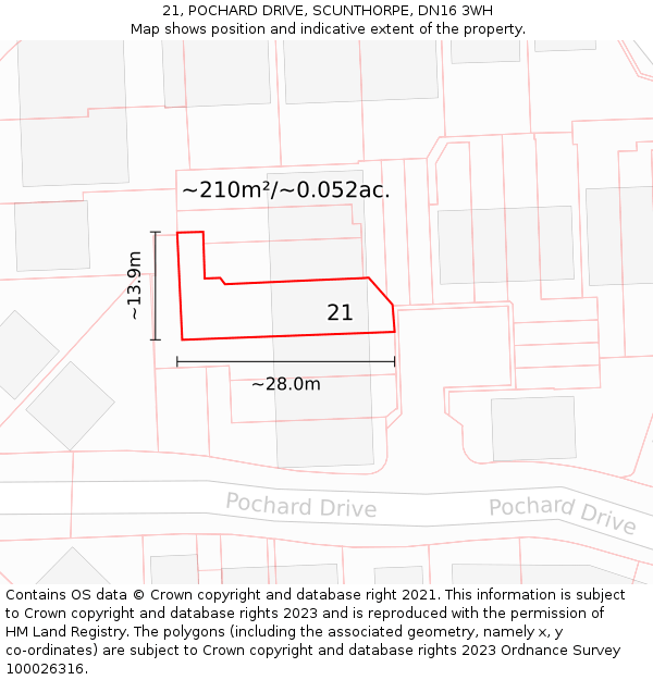 21, POCHARD DRIVE, SCUNTHORPE, DN16 3WH: Plot and title map
