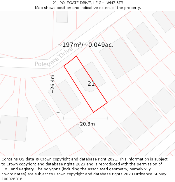 21, POLEGATE DRIVE, LEIGH, WN7 5TB: Plot and title map